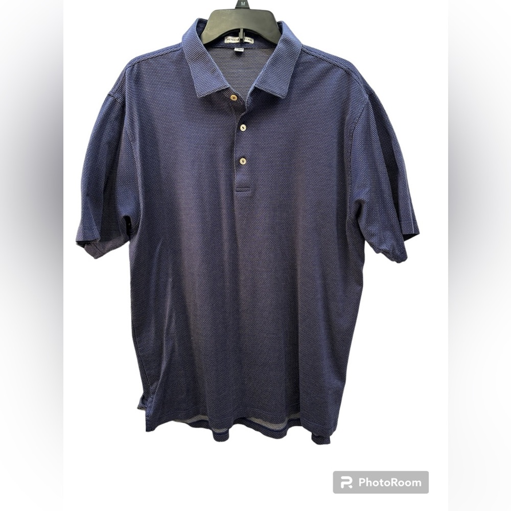 Peter Millar Men’s Polo Shirt Blue w/Light‎ Blue/Orange Design Size XL